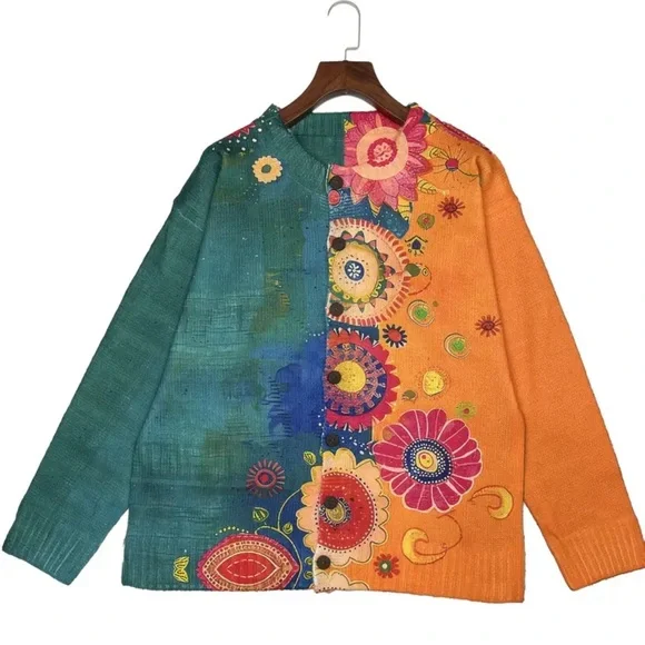 Colorful Floral Women's Sweater - Picture 4 of 13